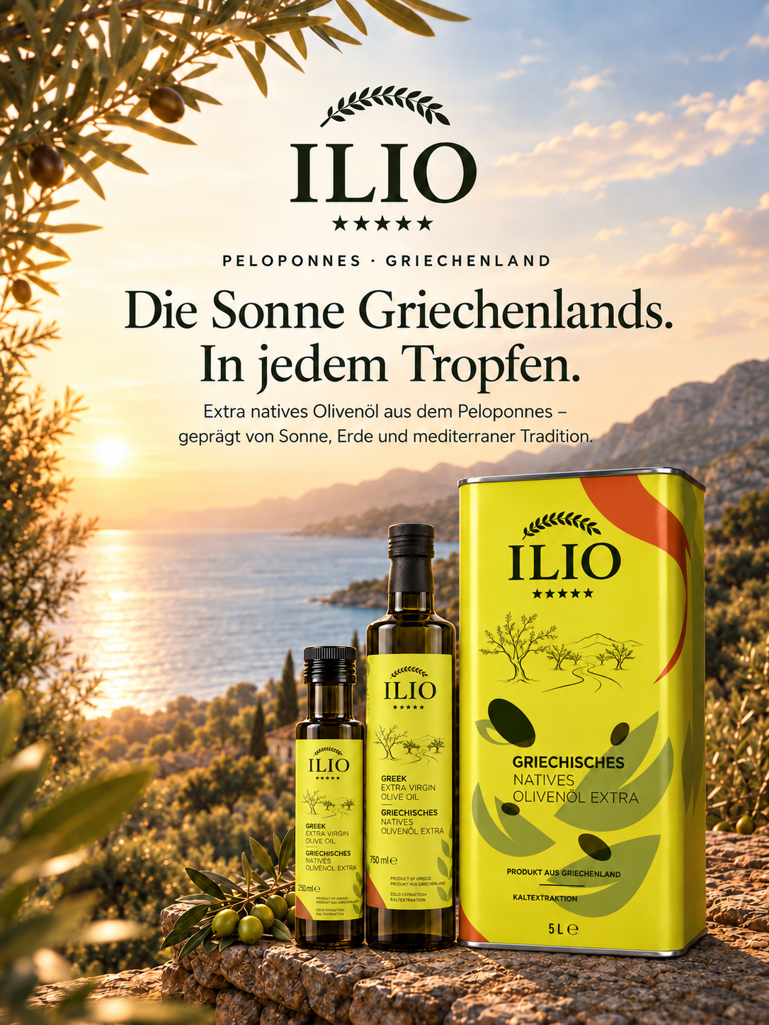 ILIO Olivenöl vor der sonnenverwöhnten Küste Griechenlands